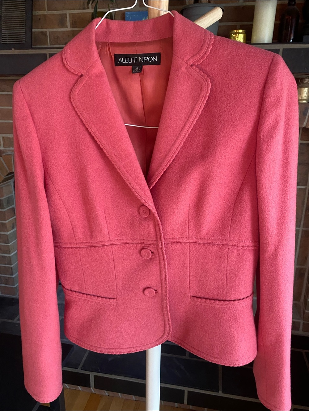 Albert Nipon Wool & Cashmere Coral-Pink Tailored Blazer